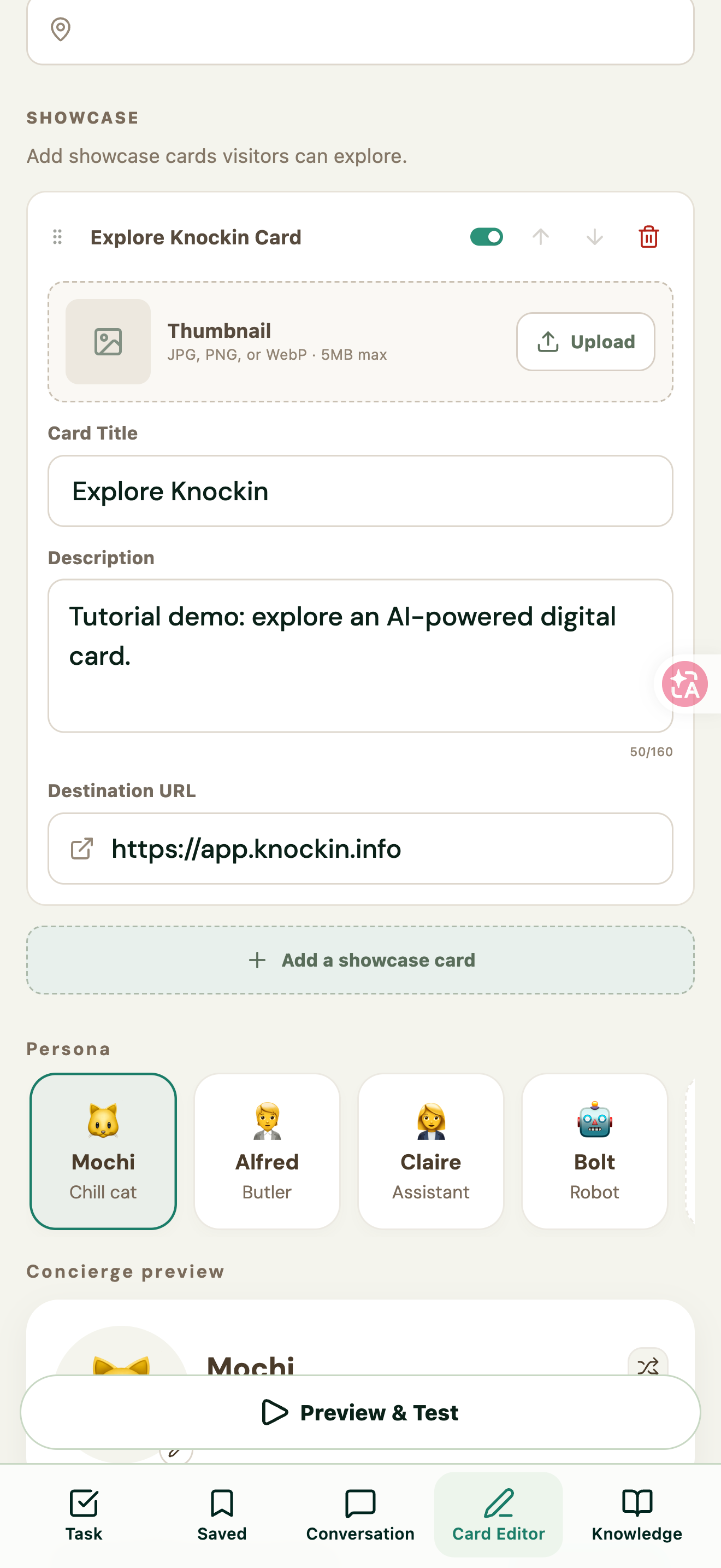 Figure 06 | Showcase title, description, link, and visibility