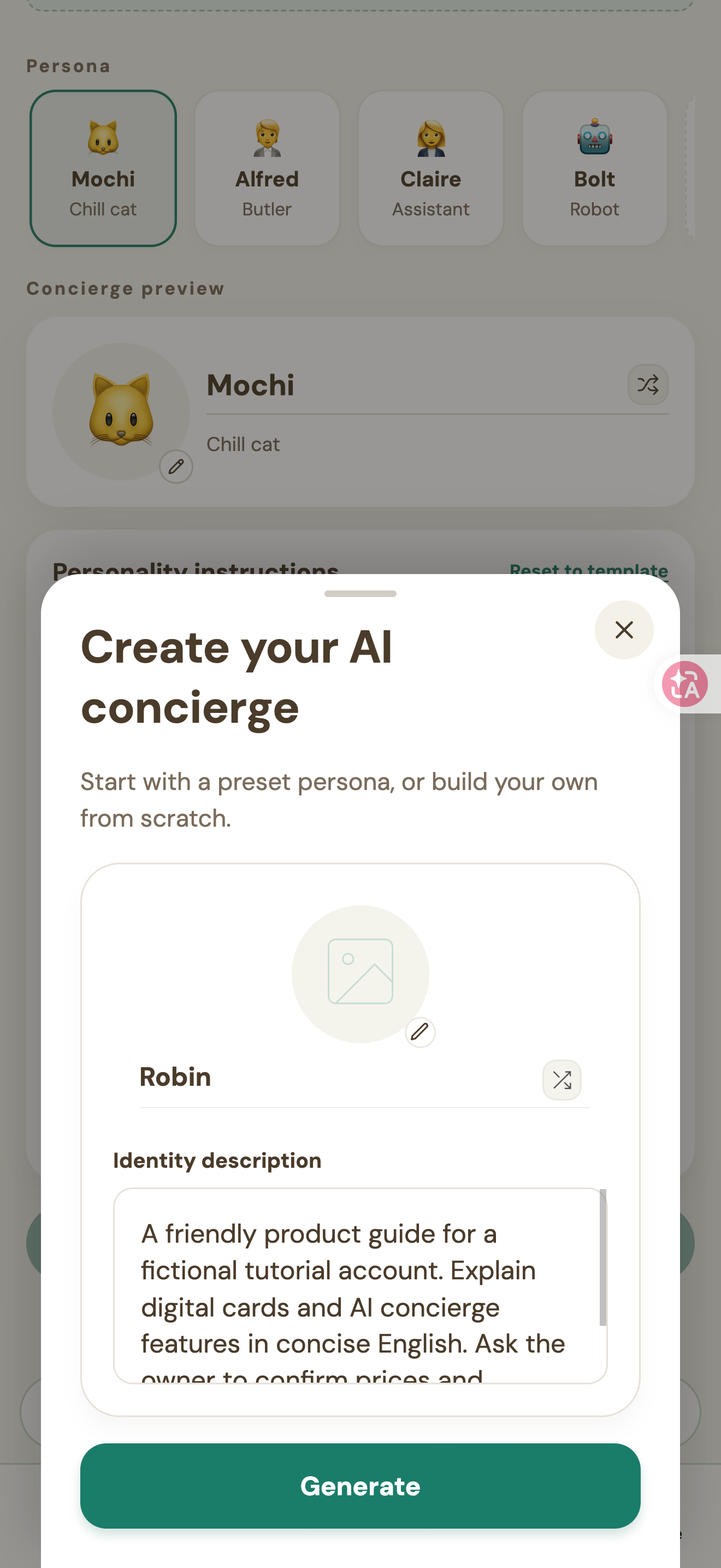 Figure 09 | Custom concierge name and identity description
