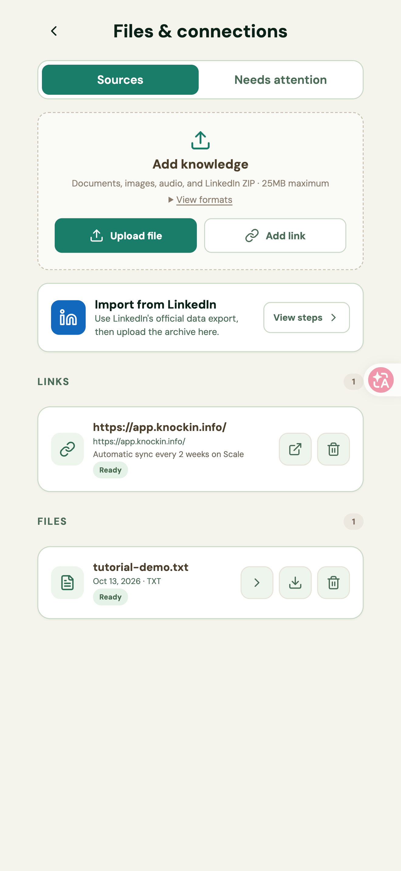 Figure 18 | File and web sources with Ready status