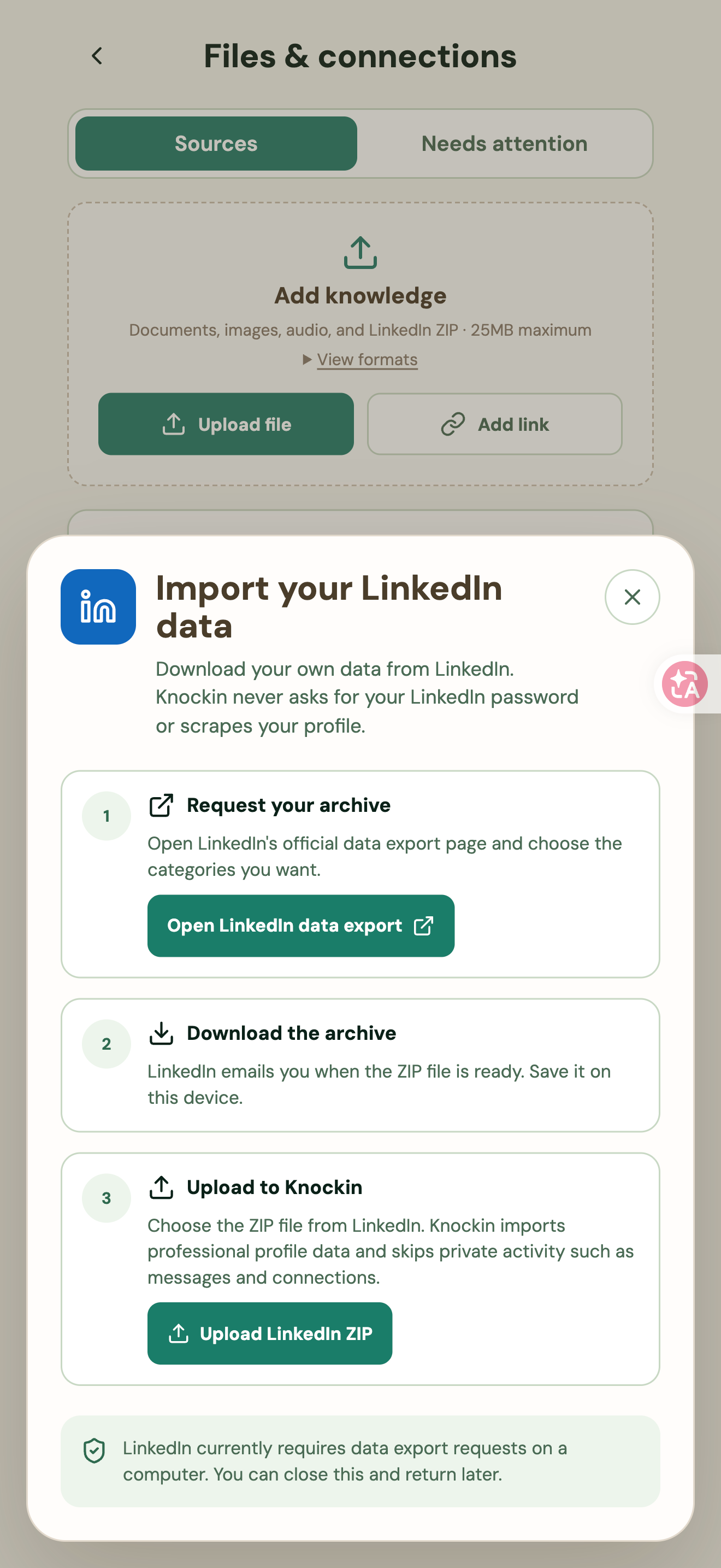 Figure 22 | Steps for importing official LinkedIn data