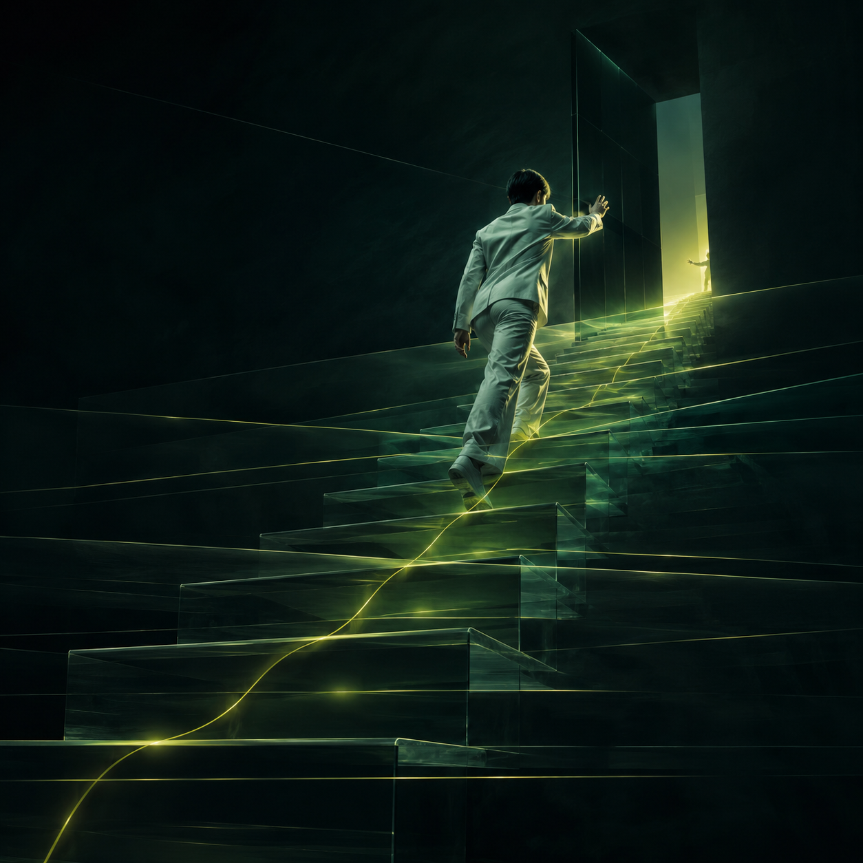 Two people connecting across a surface